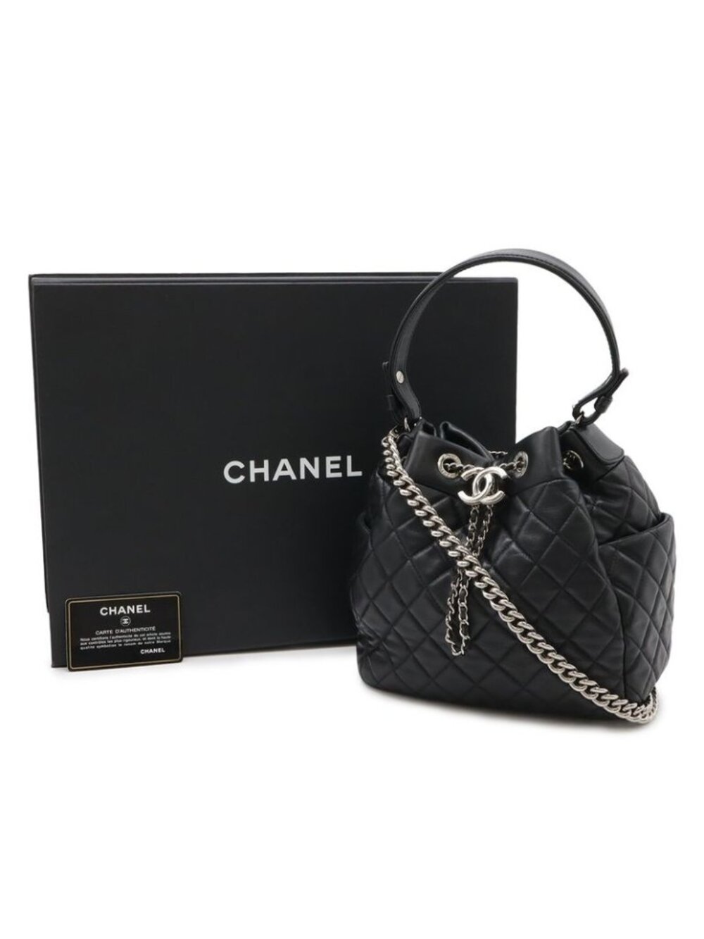 Chanel Quilted CC Logo Drawstring Handbag 2-Way Chain Shoulder Crossbody - Picture 9 of 9